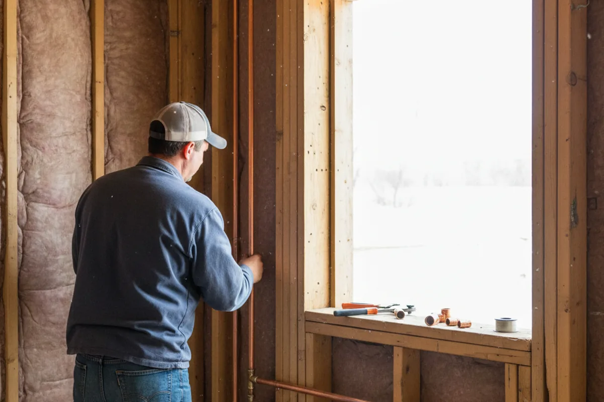 Licensed plumber running new copper supply lines in a Fredonia home